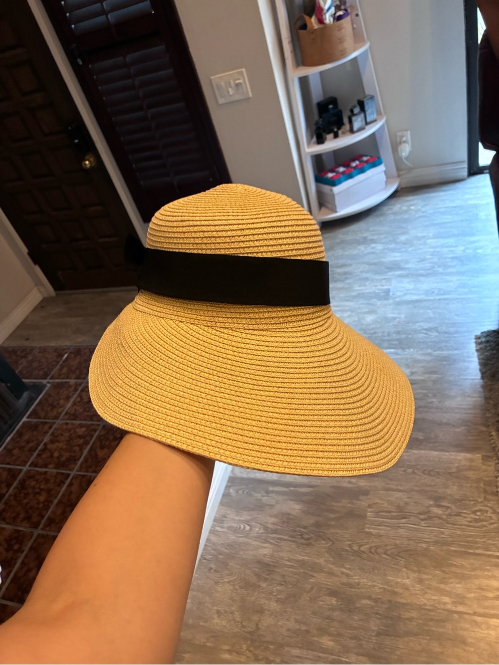 Rae Dunn Straw Sun Visor Hat in Natural and Black